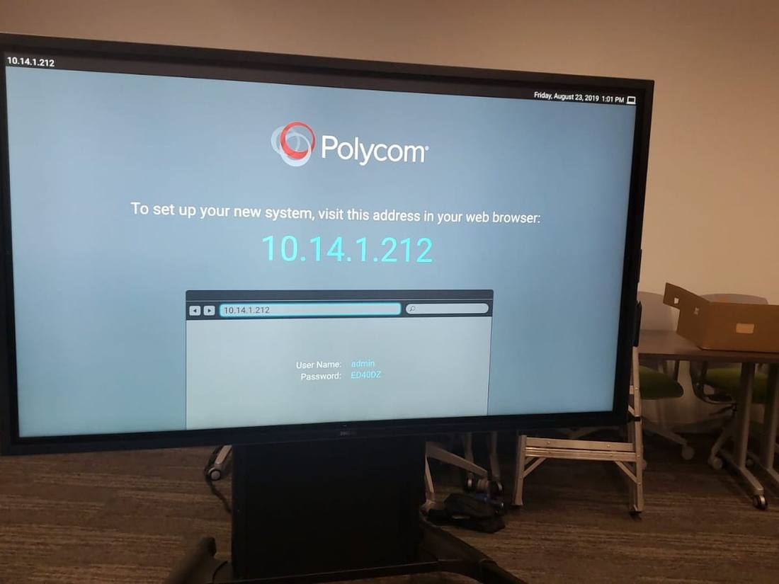Polycom video conferencing system setup screen