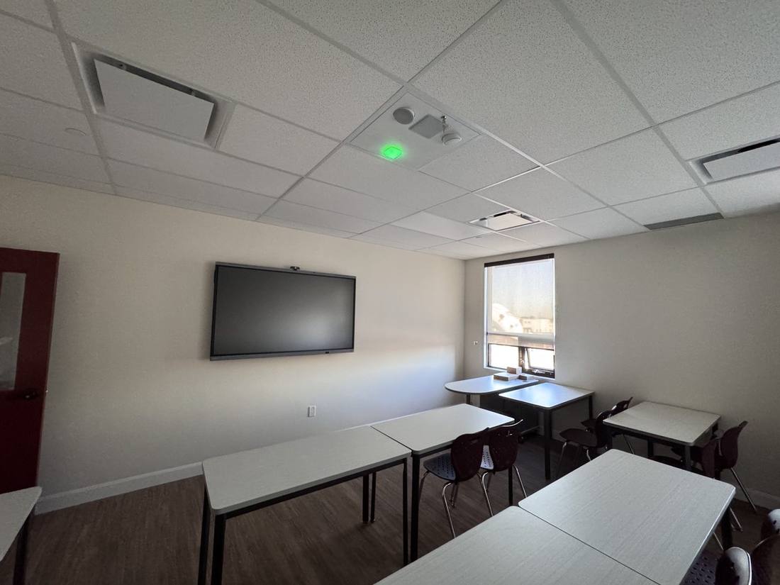 Classroom ceiling sensor cluster and desk rows